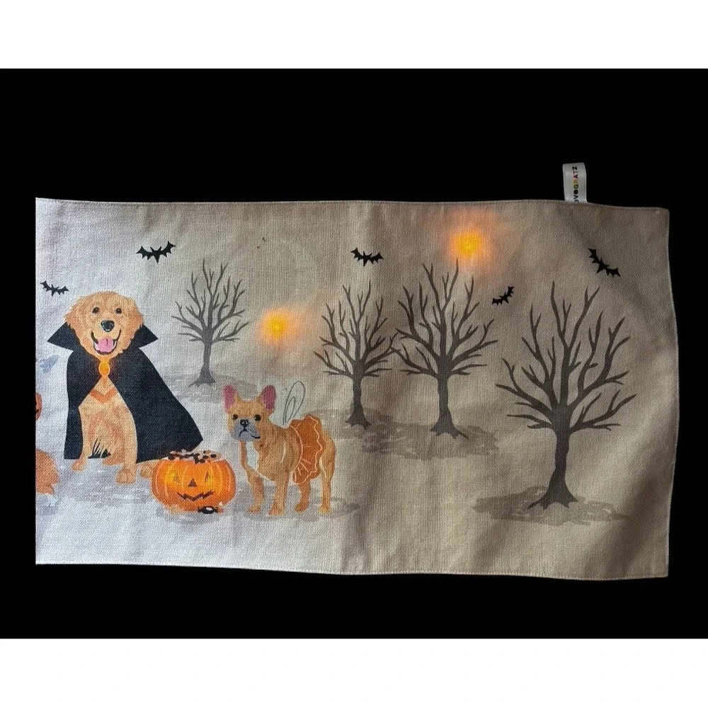 Novogratz Halloween Corgi Golden Retriever & More Dogs Table Runner Lights Up